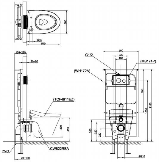 Thiết kế Bồn cầu TOTO CW822RA