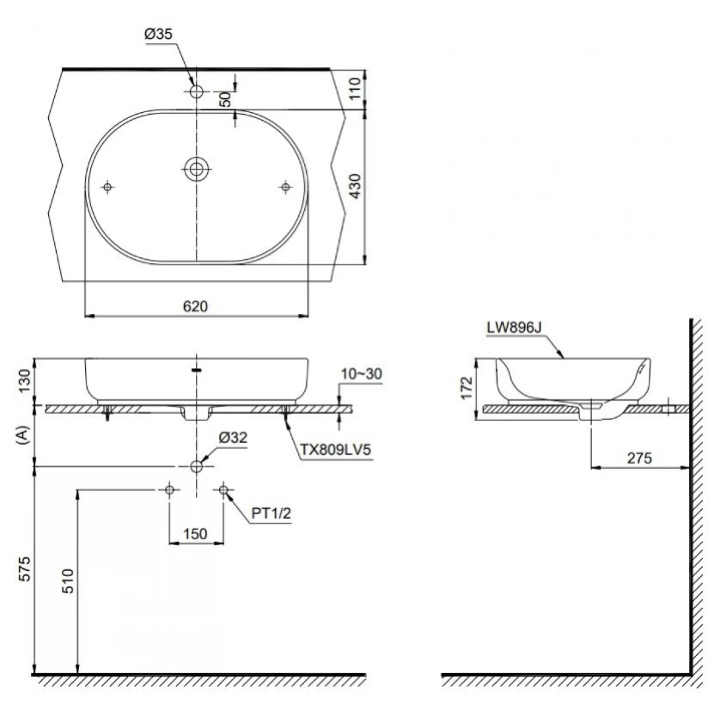 LW896JW:F#FRG-ban-ve-ky-thuat Bản vẽ kỹ thuật Chậu lavabo đặt bàn TOTO LW896JW/F#FRG