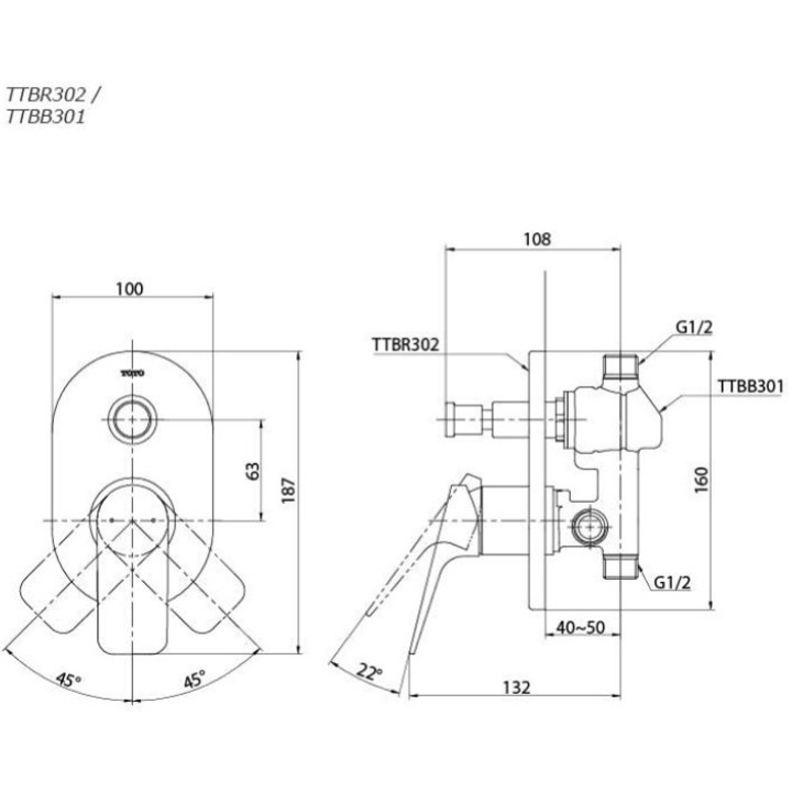 TTBR302_TTBB301-ban-ve-ky-thuat Bản vẽ kỹ thuật Van điều chỉnh nóng lạnh TOTO TTBR302/TTBB301