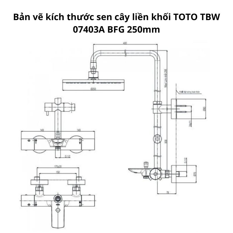 Bộ sen cây nhiệt độ TOTO TBW07403A TBW02017A #BFG Màu Vàng Pháp Mờ